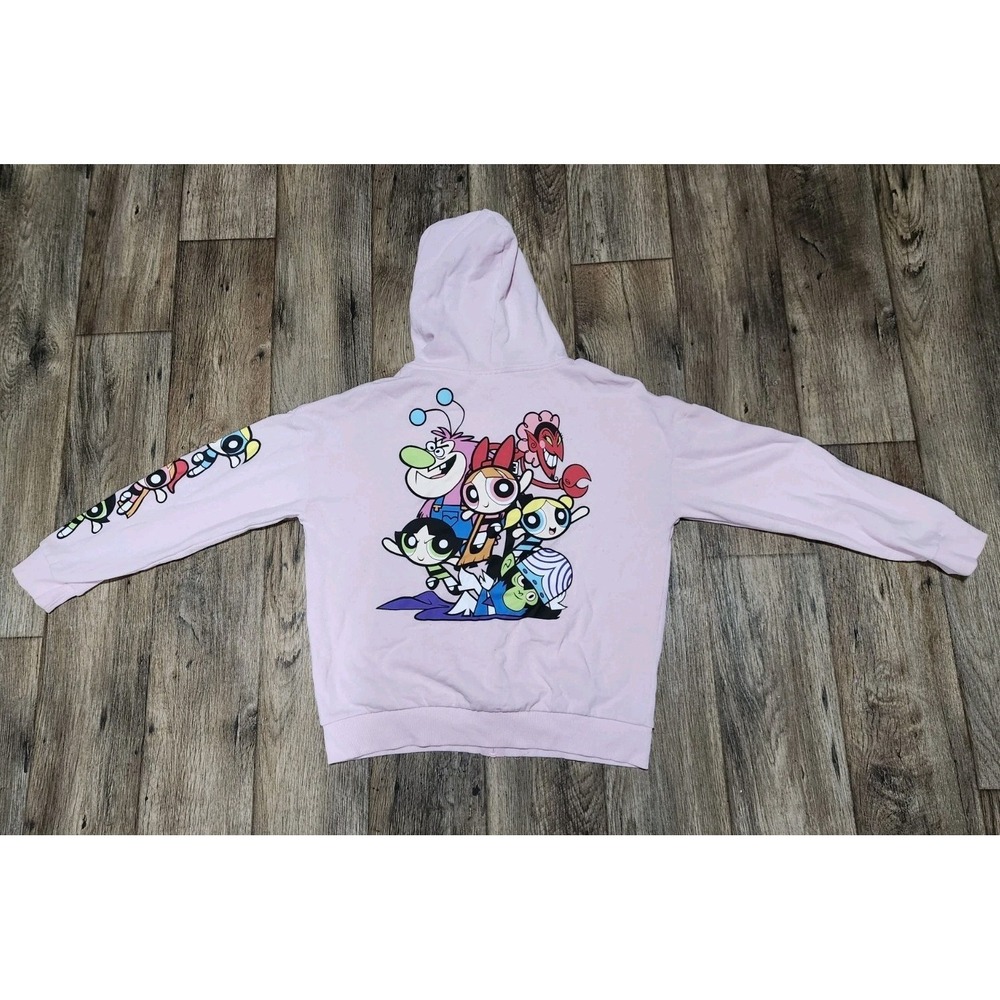 VTG Powerpuff Girls Pink Hoodie Sweatshirt Zipper Cartoon Network Large 90s Y2K